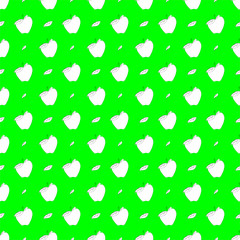 seamless pattern with apples and sheets on green bg