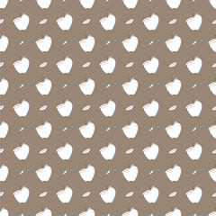 seamless pattern with apples and sheets on grey bg