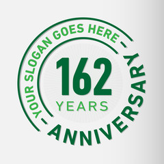 Naklejka premium 162 years anniversary logo template. One hundred and sixty-two years celebrating logotype. Vector and illustration.