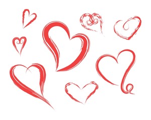 Collection different hand drawn grunge textured heart shape frame isolated on white