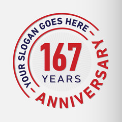 167 years anniversary logo template. One hundred and sixty-seven years celebrating logotype. Vector and illustration.