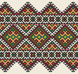 embroidered old handmade cross-stitch ethnic Ukraine pattern. Ukrainian towel with ornament.