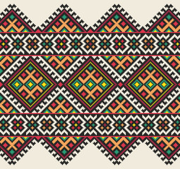 embroidered old handmade cross-stitch ethnic Ukraine pattern. Ukrainian towel with ornament.