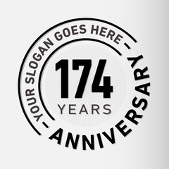 174 years anniversary logo template. One hundred and seventy-four years celebrating logotype. Vector and illustration.
