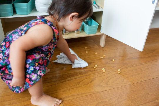 Toddler Girl With Play Kitchen