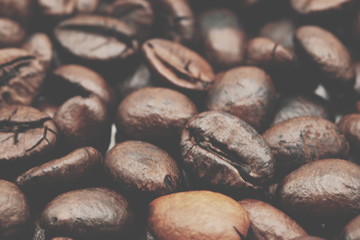 Roasted Coffee beans, Grains of coffee background, texture