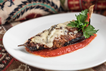 Turkish Stuffed Eggplant with Ground Meat and Tomatoes, Karniyarik