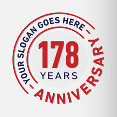178 years anniversary logo template. One hundred and seventy-eight years celebrating logotype. Vector and illustration.