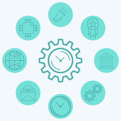 Gear with clock vector icon sign symbol