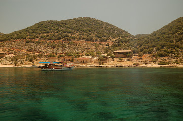 A gullet at a lonely shore near Kaş, Turkey