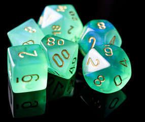 Closeup of Green Translucent Gaming Die