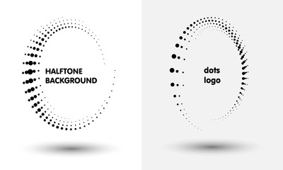 Halftone round as icon or background. Black abstract vector circle frame with dots as logo or emblem.