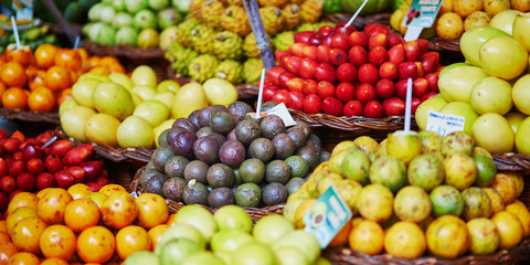 Exotic fruits on farmer market in Funchal, Madeira, Portugal