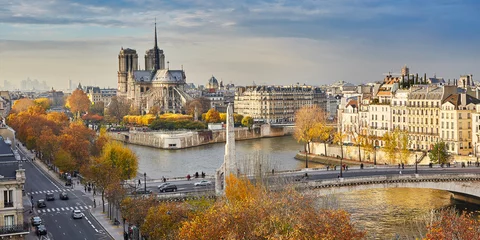 Papier Peint photo Paris Vue panoramique de Notre-Dame de Paris par une belle journée d& 39 automne