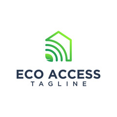 Creative Eco Green House Wi-fi access signal connection concept logo design