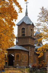 Novorzhev, Pskov region, Wooden church of the Nativity in the rain