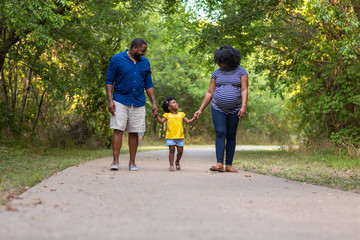 Portrait of a pregnant African American family.