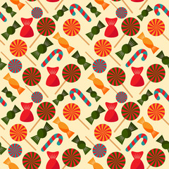 Colorful candy. Christmas seamless pattern for wrapping paper, wallpaper, pattern fills, web page background and more. Vector illustration for Christmas and New Year. EPS10.