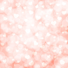 Abstract beautiful blurred bokeh background with white hearts on a pink background. Vector illustration for Valentine s Day 2017. EPS10.