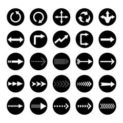 illustration of Arrows collection with elegant style and white color in a black circle.