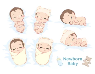 Fototapeten Cute newborn baby boy. Poses set. Vector illustration. © 夏妃 吉野