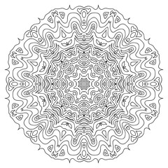 Ornamental mandala. Decorative design element. Round ornament black color, isolated on white background for coloring book. Vector illustration. EPS10.