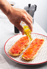 Spanish tomato toast, traditional breakfast or lunch