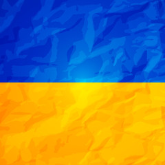 Ukraine state flag with effect of crumpled paper. Symbol of Ukraine. Blue and yellow Ukrainian flag. Vector illustration. EPS10.