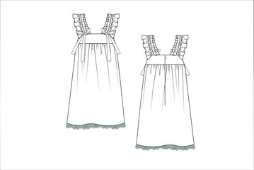 drawn fashion Decorative dress, clothing,  Vector illustration in old ink style for girl kids