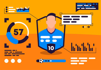 vector illustration of professional football player statistics with graphs and charts
