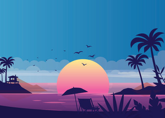 web banners on the theme of beach sunset, sea, ocean, sunny, sunshine, paradise, coastline