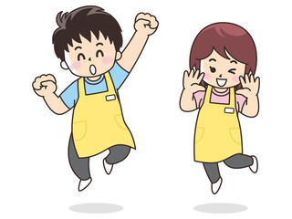 ジャンプする介護士の男女