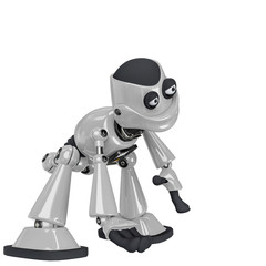 robot cartoon doing a crouch pose