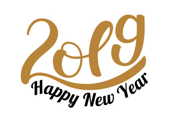 2019 Happy New Year. Typographic element for New Year's design. Vector illustration isolated on white background.