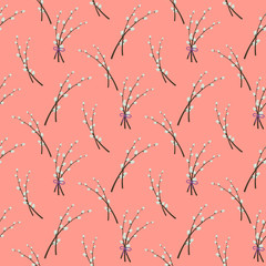 Easter seamless pattern with branches of pussy-willow for wrapping paper, wallpaper, web page background and more.