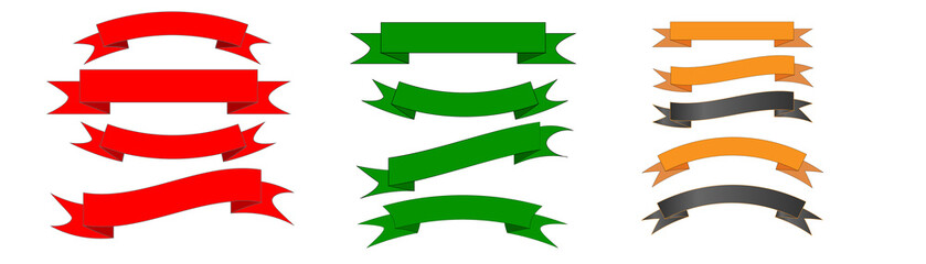 Vector ribbon, isolated on white background. Set of 3 illustrations in a wide format.