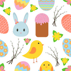 Easter. Seamless pattern with traditional Easter symbols for wrapping paper, wallpaper, web page backgrouns and more.
