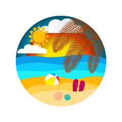 Fototapeta na wymiar Summer landscape, summer beach. Vector illustration isolated on white background for advertising banners, flyers, posters, leaflets and more.