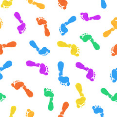 Fototapeta na wymiar Seamless pattern Colored foot Prints on white background.Watercolor design