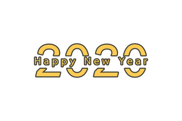 2020 number with Happy New Year word - vector flat style