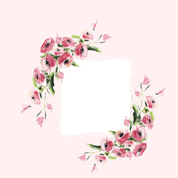 Frame with pink flowers for photos.For digital printing.Spring design