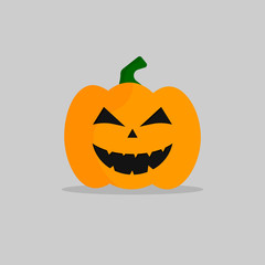 Pumpkin lantern icon, Halloween symbol, flat design template, spooky smile, vector illustration