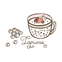 Vector illustration sketch. Hand drawn popular drink, Milk tea with tapioca pearls.