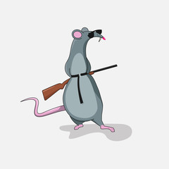 A rat with glasses hides a gun behind his back.
