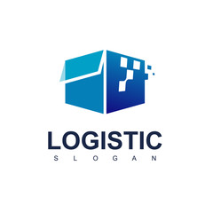 Fast Moving Box, Logistic Logo Design Vector With Pixel Symbol