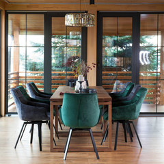 Interior of dining room in a wooden country house