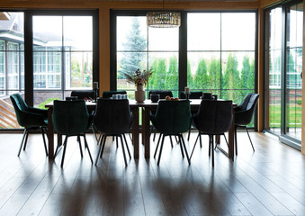 Interior of dining room in a wooden country house