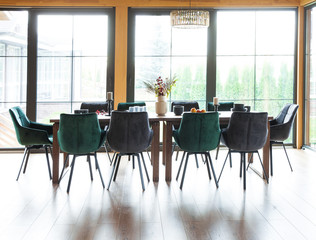 Interior of dining room in a wooden country house