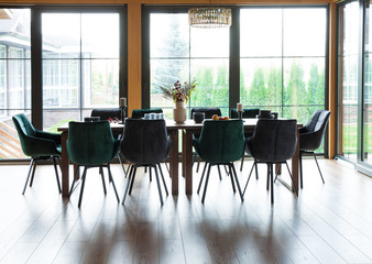 Interior of dining room in a wooden country house