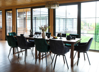 Interior of dining room in a wooden country house